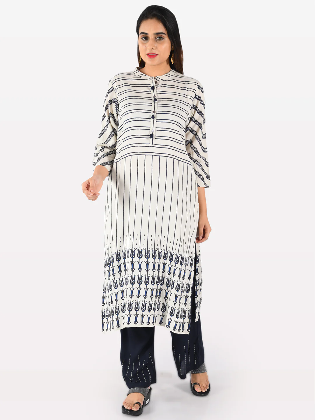 Neerus White Printed Straight Kurta
