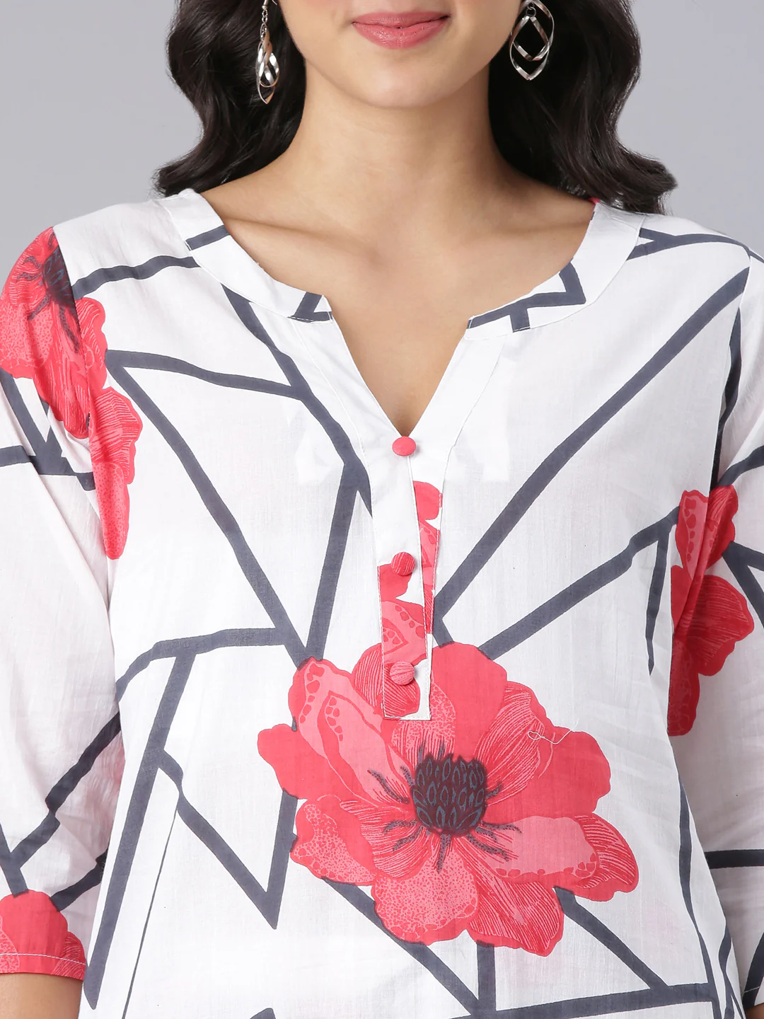 Neerus White Printed Straight Kurta And Trousers - Image 4
