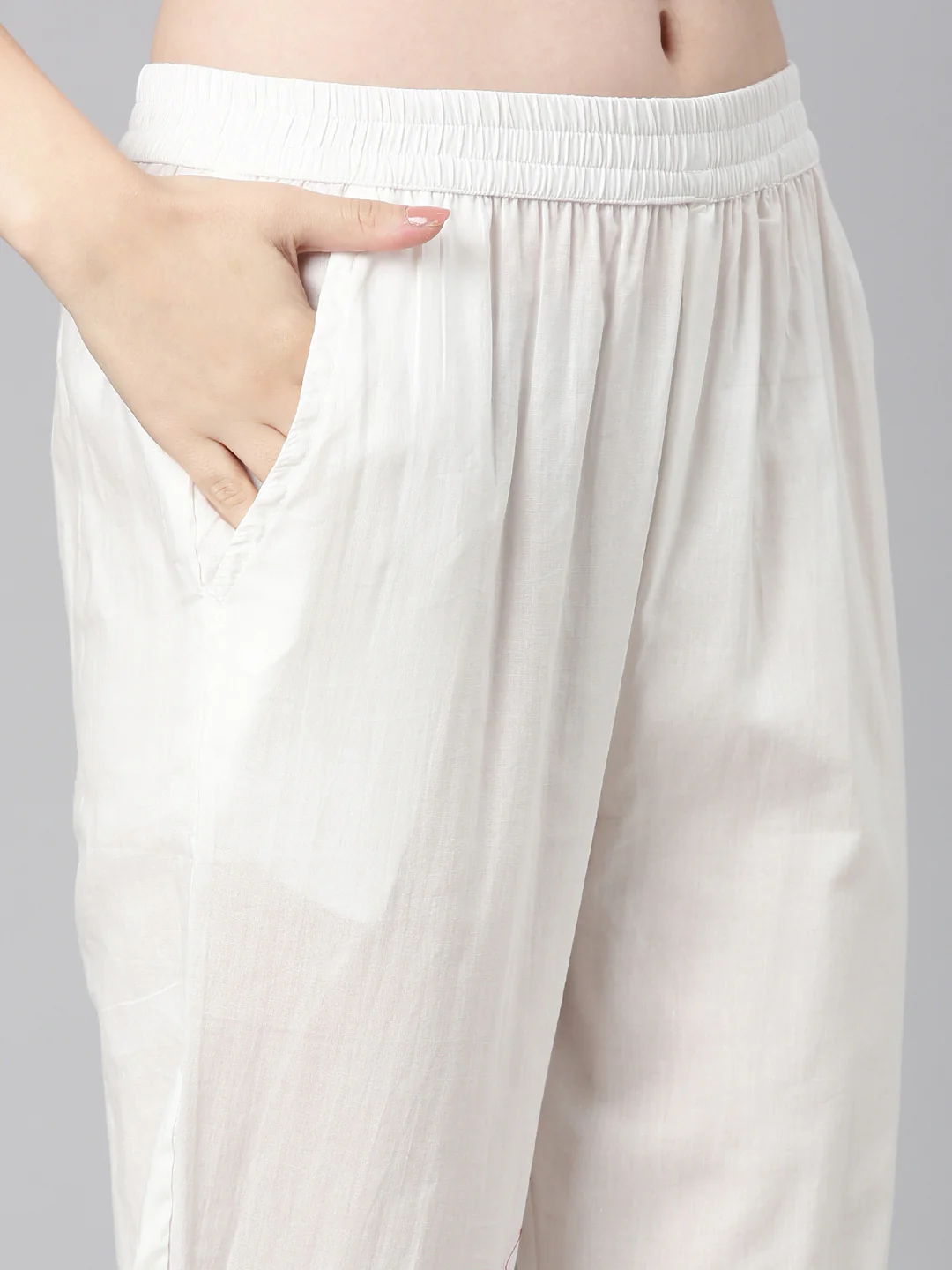 Neerus White Printed Straight Kurta and Trousers With Dupatta - Image 6
