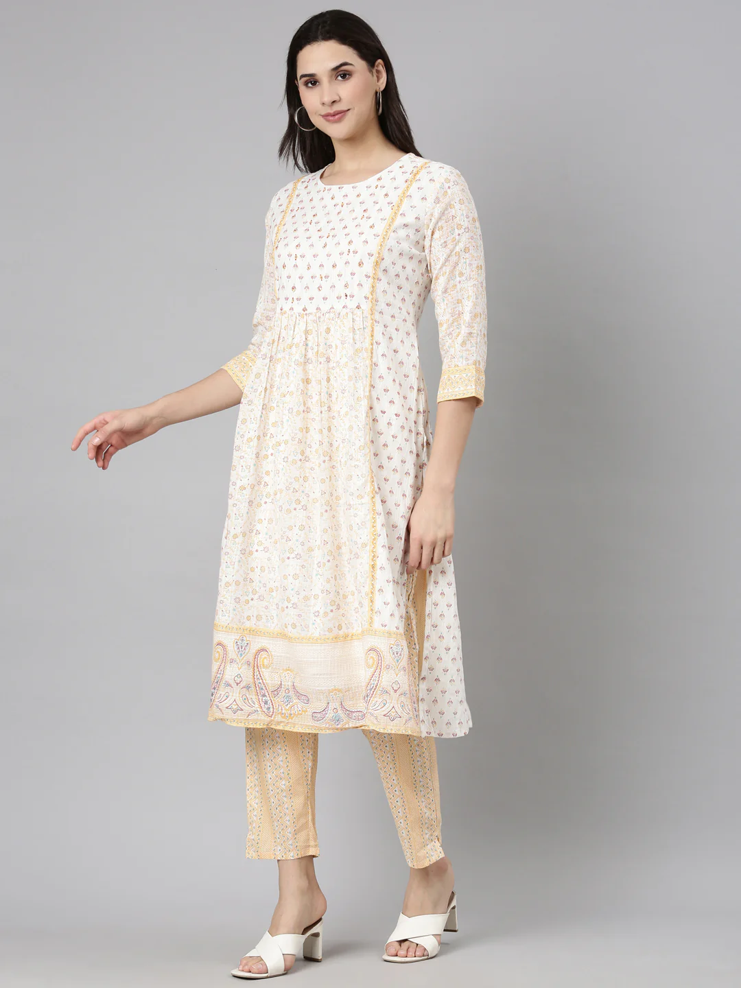 Neerus White Regular Straight Floral Readymade suits - Image 2