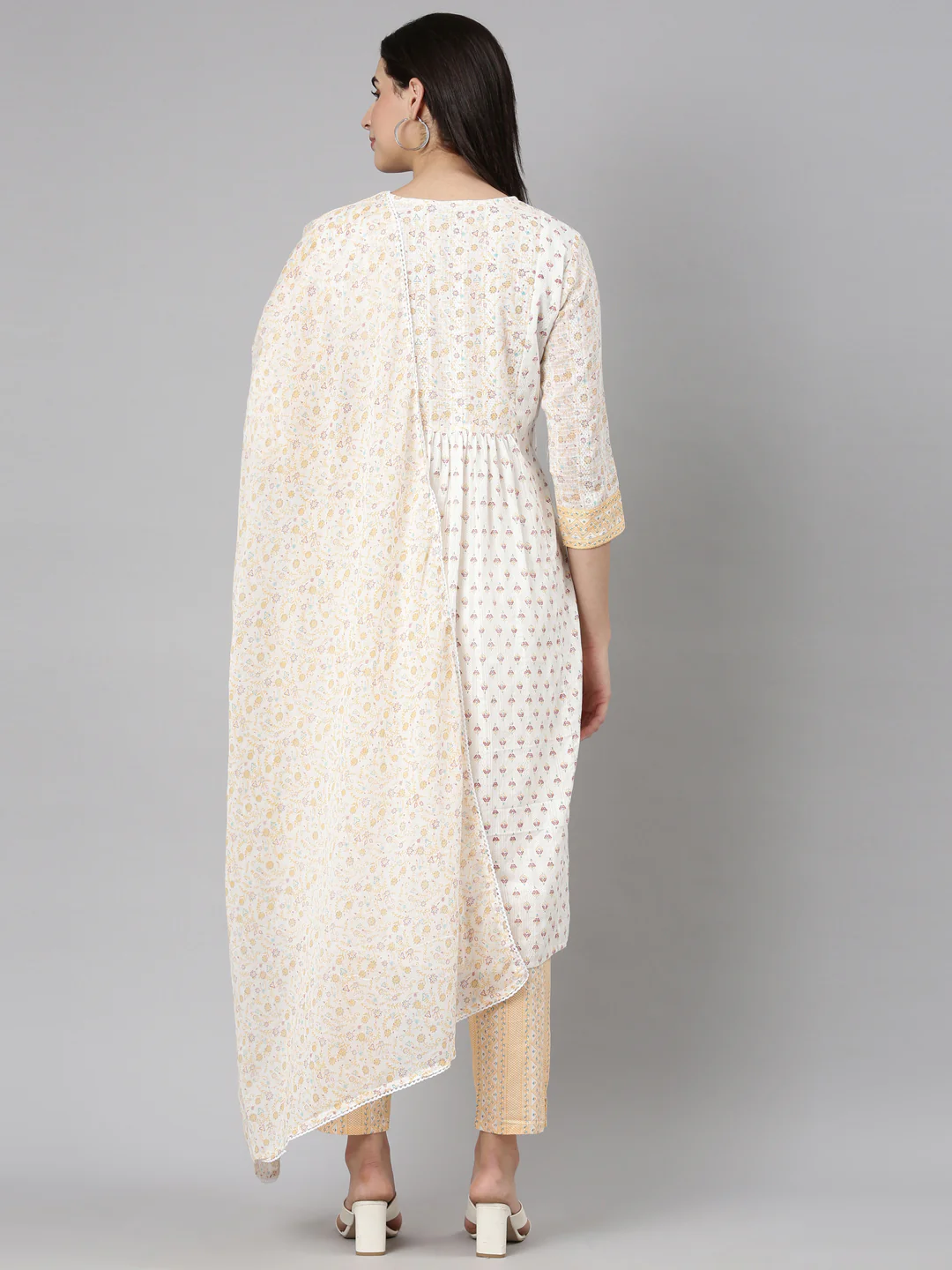Neerus White Regular Straight Floral Readymade suits - Image 3