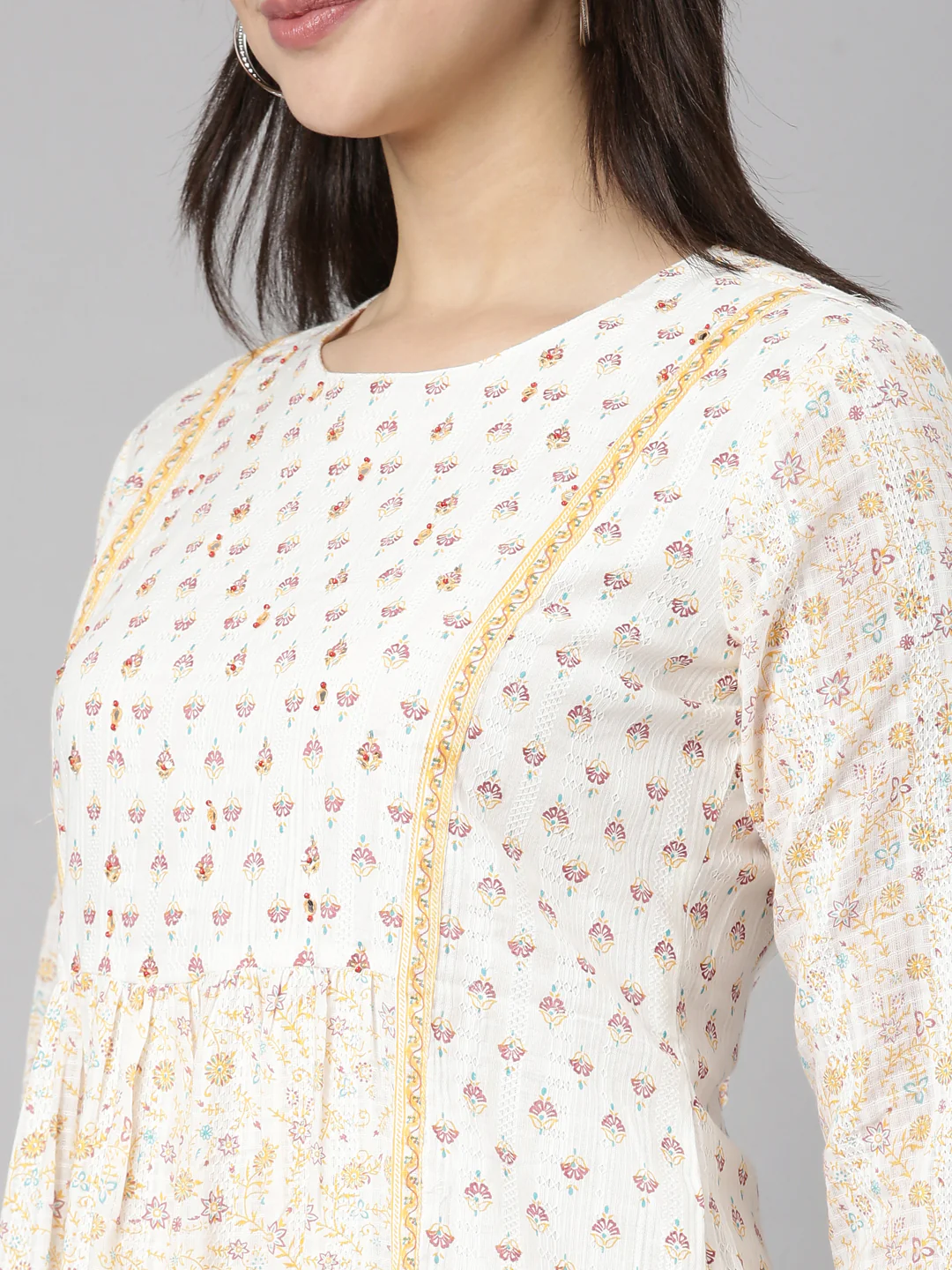 Neerus White Regular Straight Floral Readymade suits - Image 4