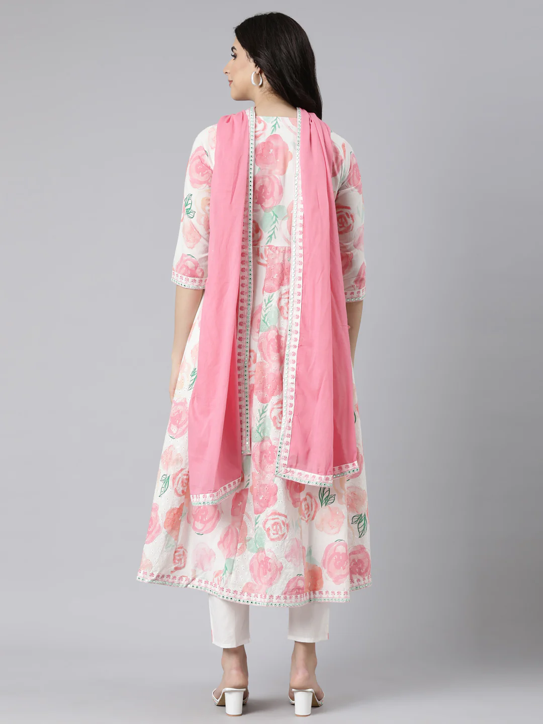 Neerus White Regular Straight Floral Readymade suits - Image 3
