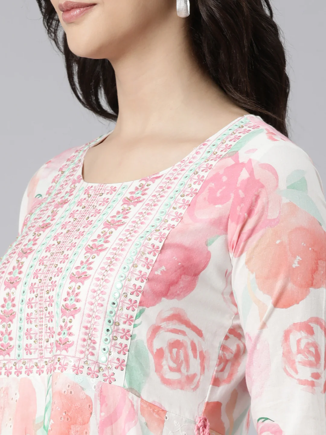 Neerus White Regular Straight Floral Readymade suits - Image 4