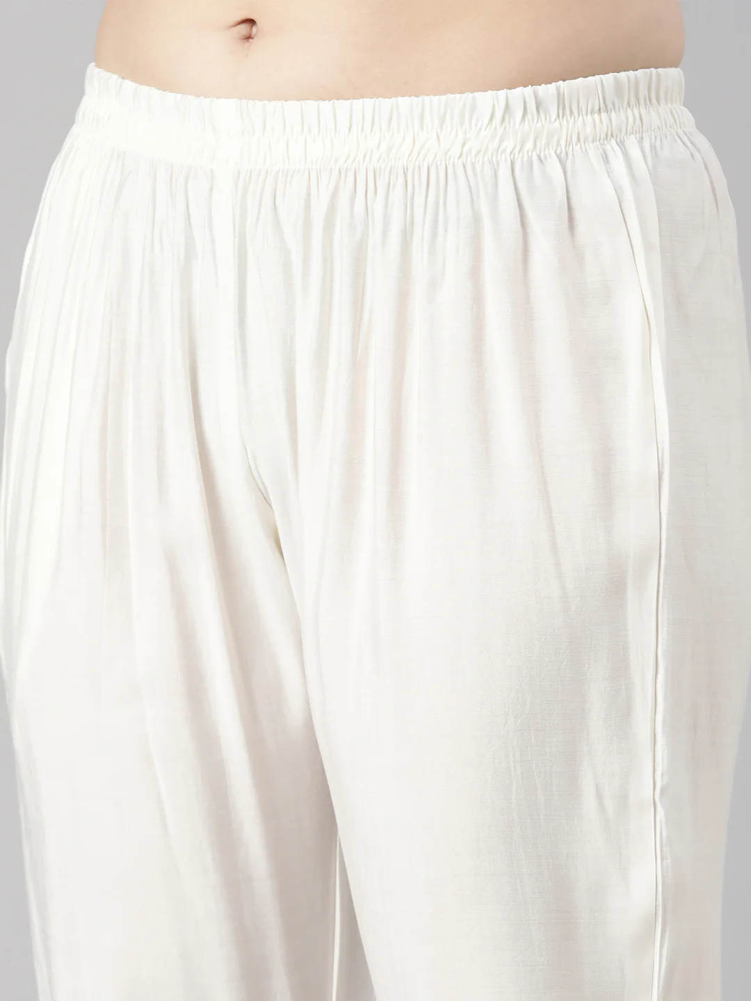 Neerus White Regular Straight Solid Kurta And Trousers - Image 6