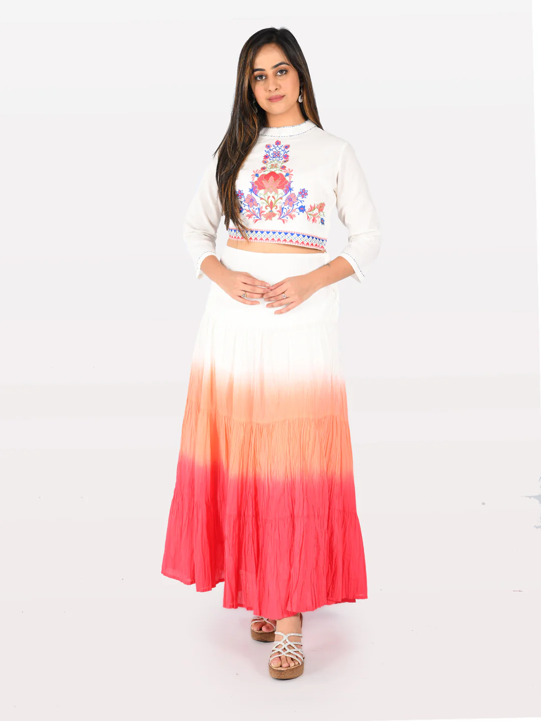 Neerus White Round Neck Crop Top - Image 5