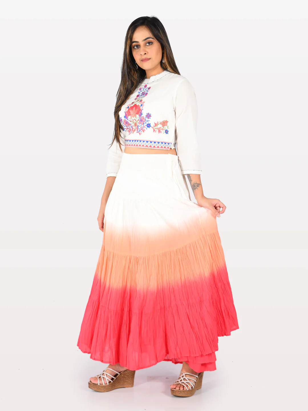 Neerus White Round Neck Crop Top - Image 6
