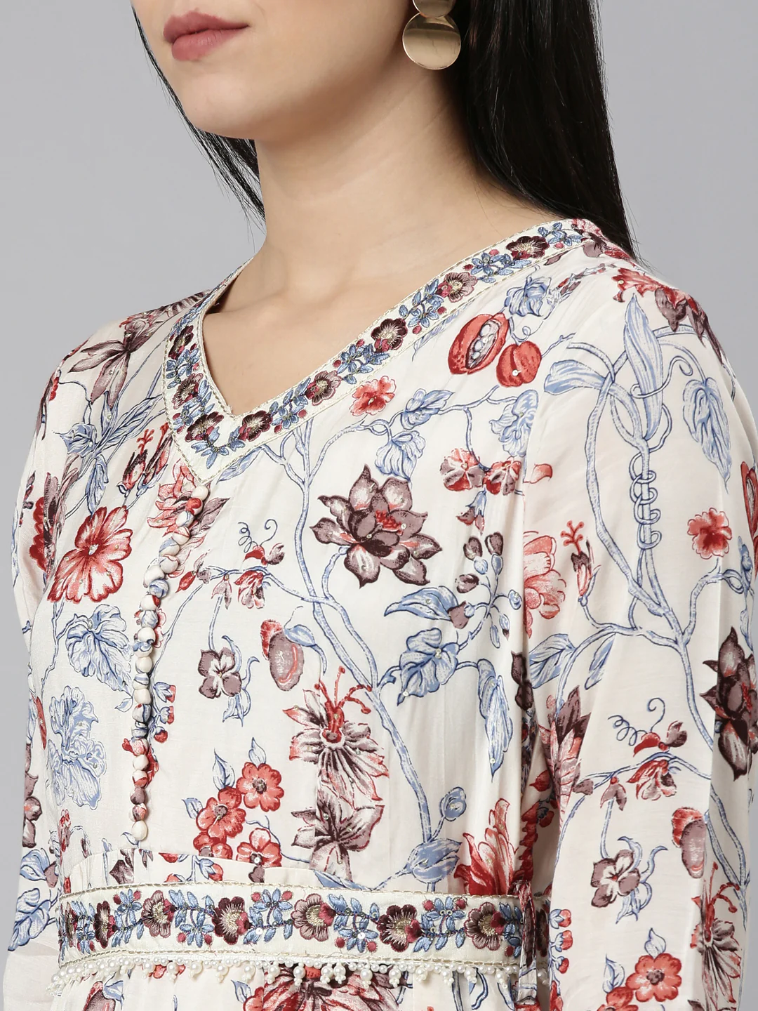 Neerus White Straight Casual Printed Maxi Dresses - Image 4