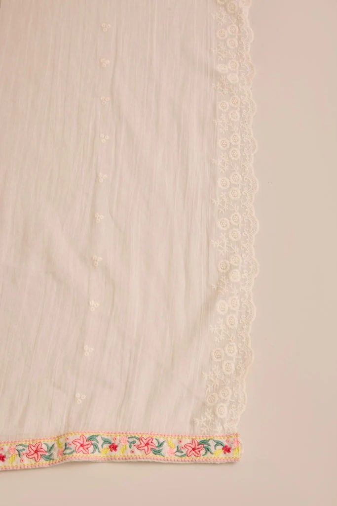Neerus White Straight Patch Work Kurta And Trousers With Dupatta - Image 6