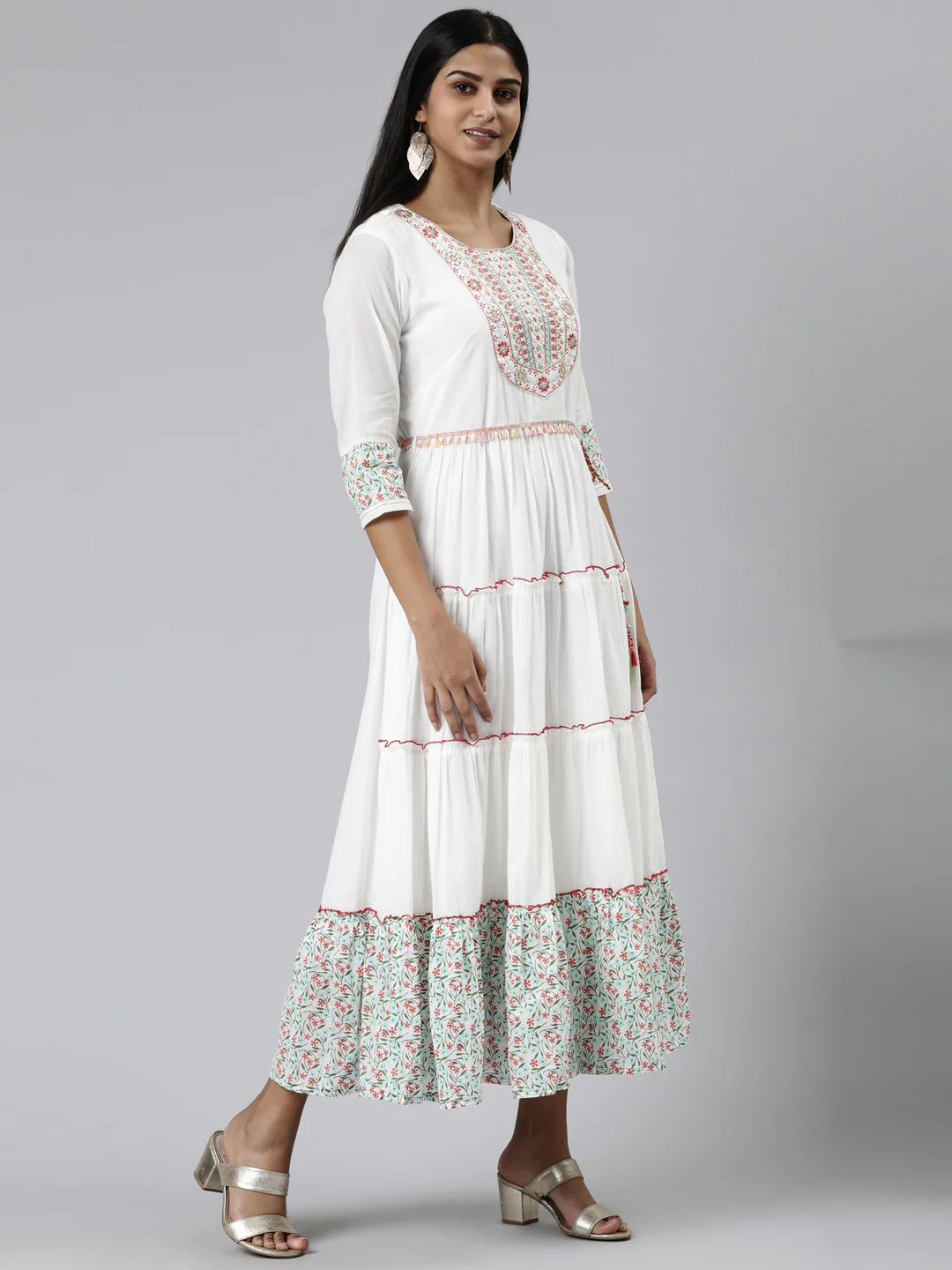 Neerus White Straight Printed Cotton Kurta - Image 2