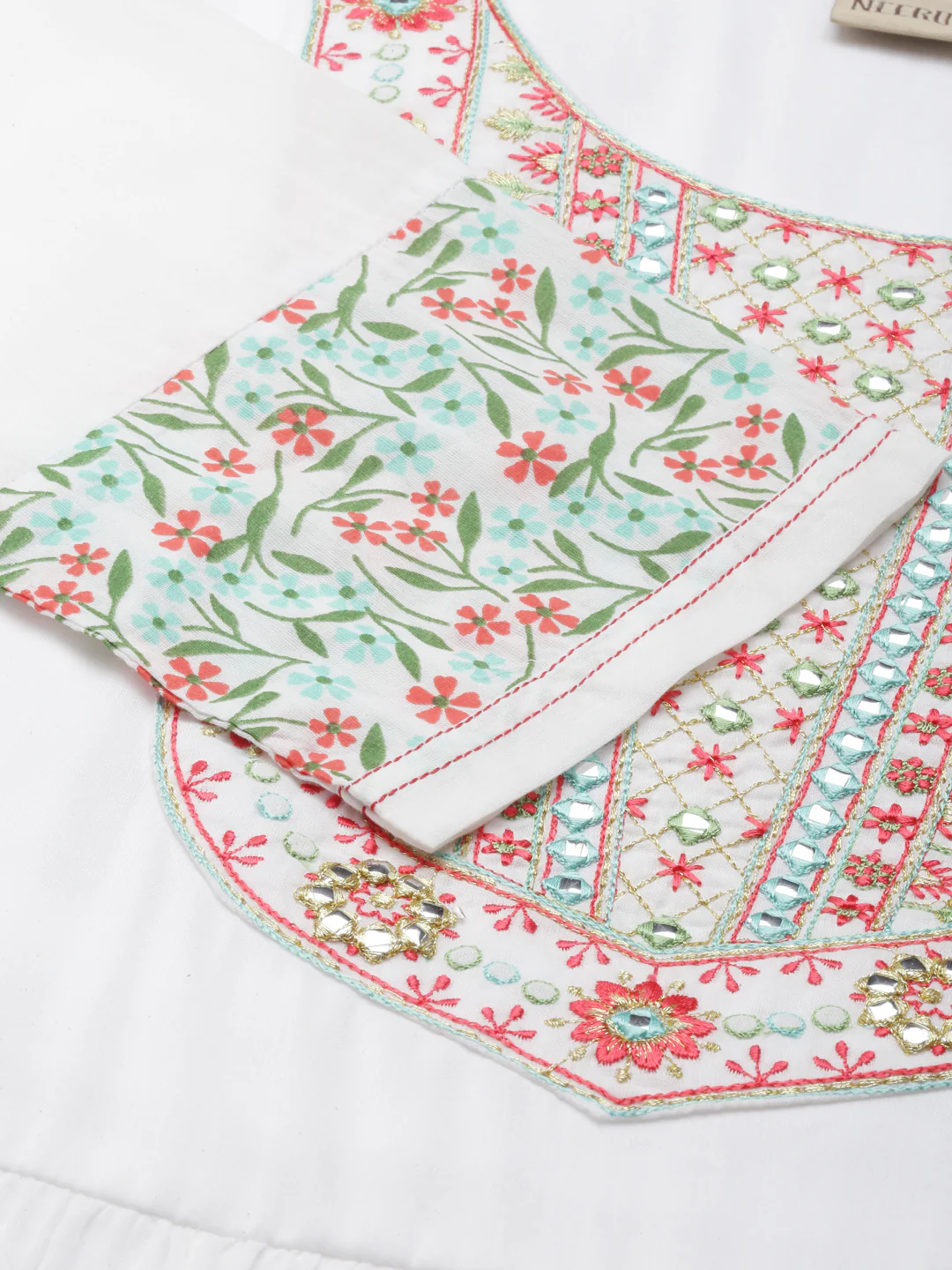 Neerus White Straight Printed Cotton Kurta - Image 4