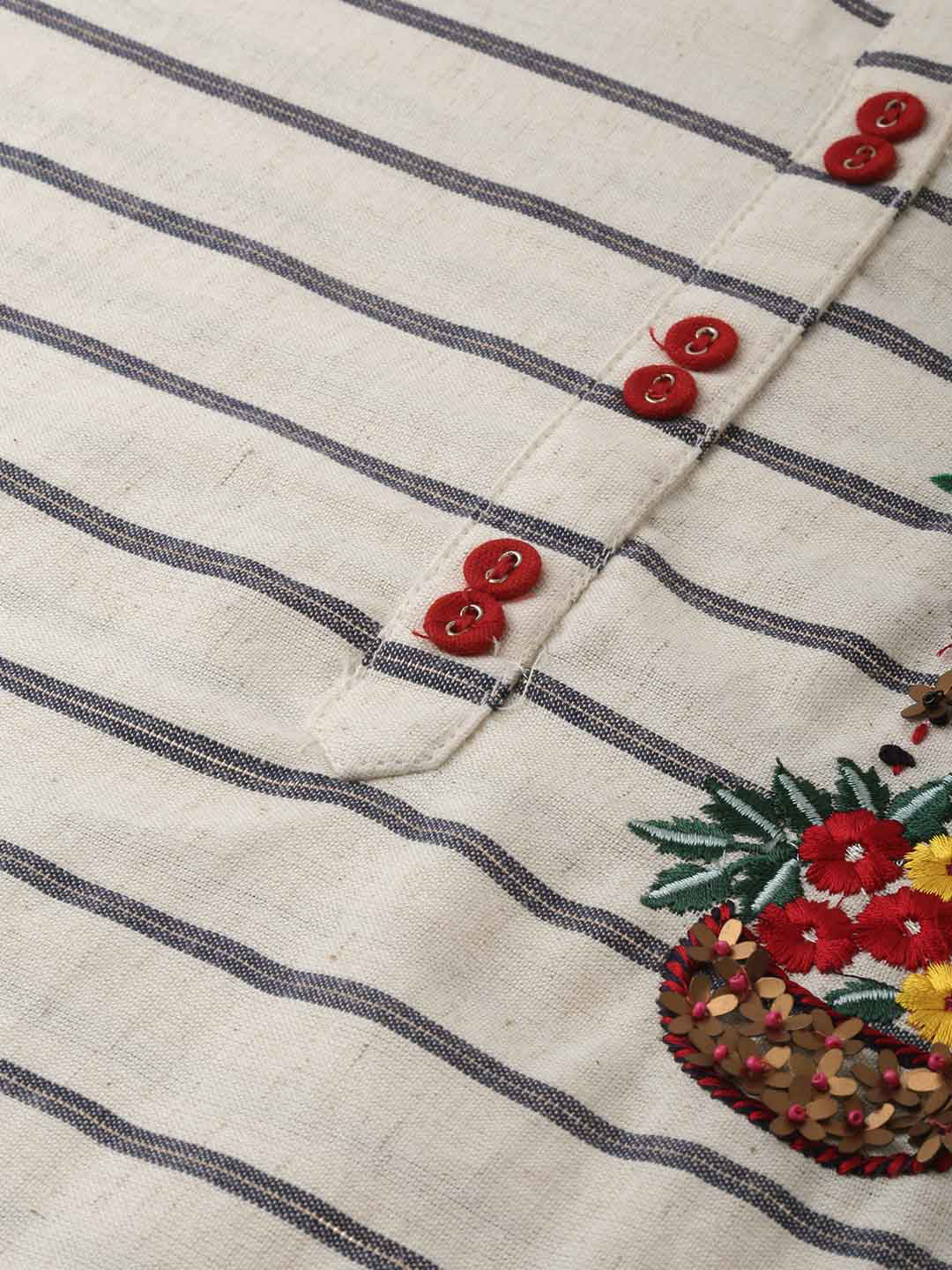 Neerus White Striped Straight Kurta - Image 2