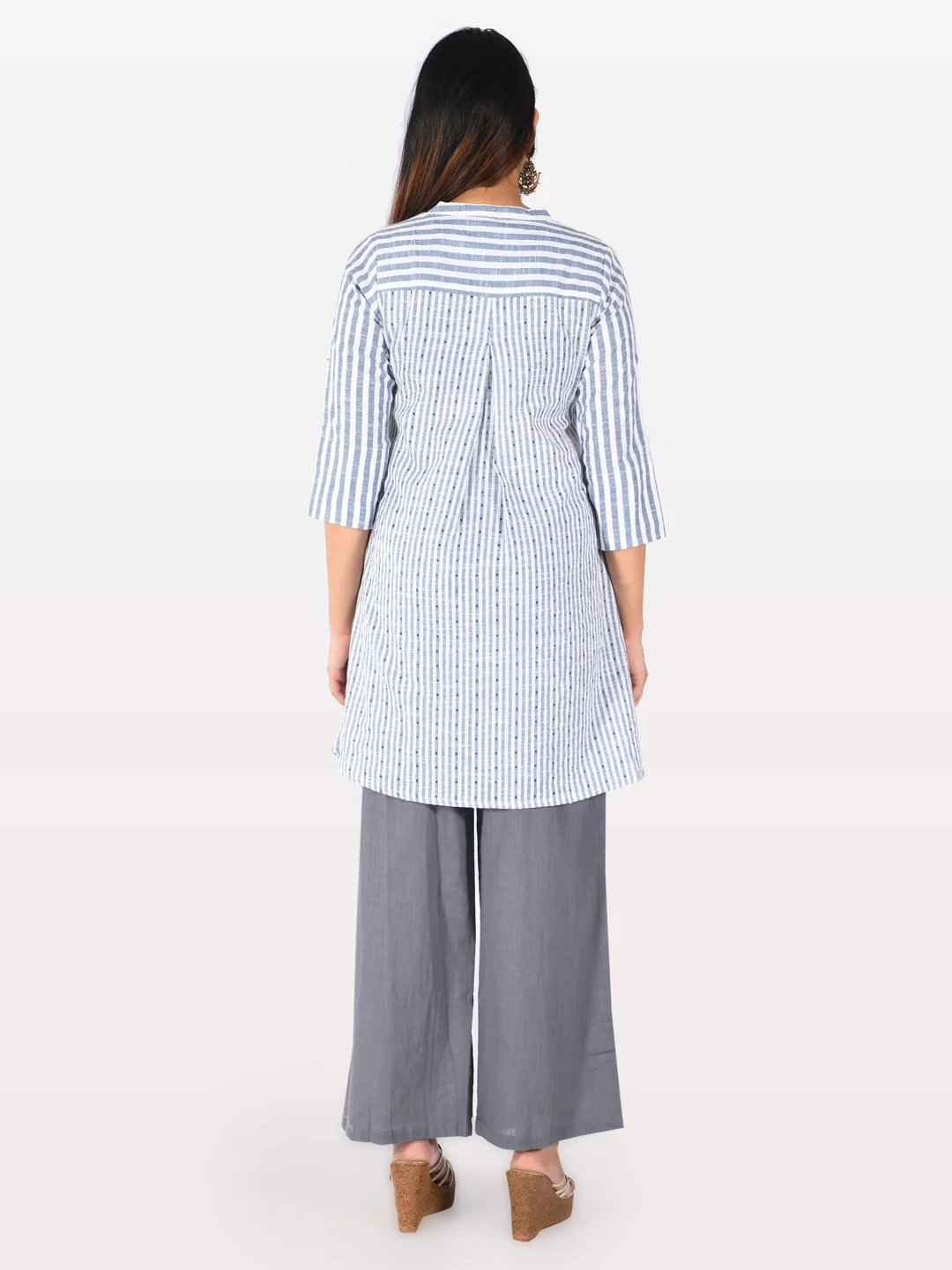 Neerus White Striped Straight Kurti - Image 2