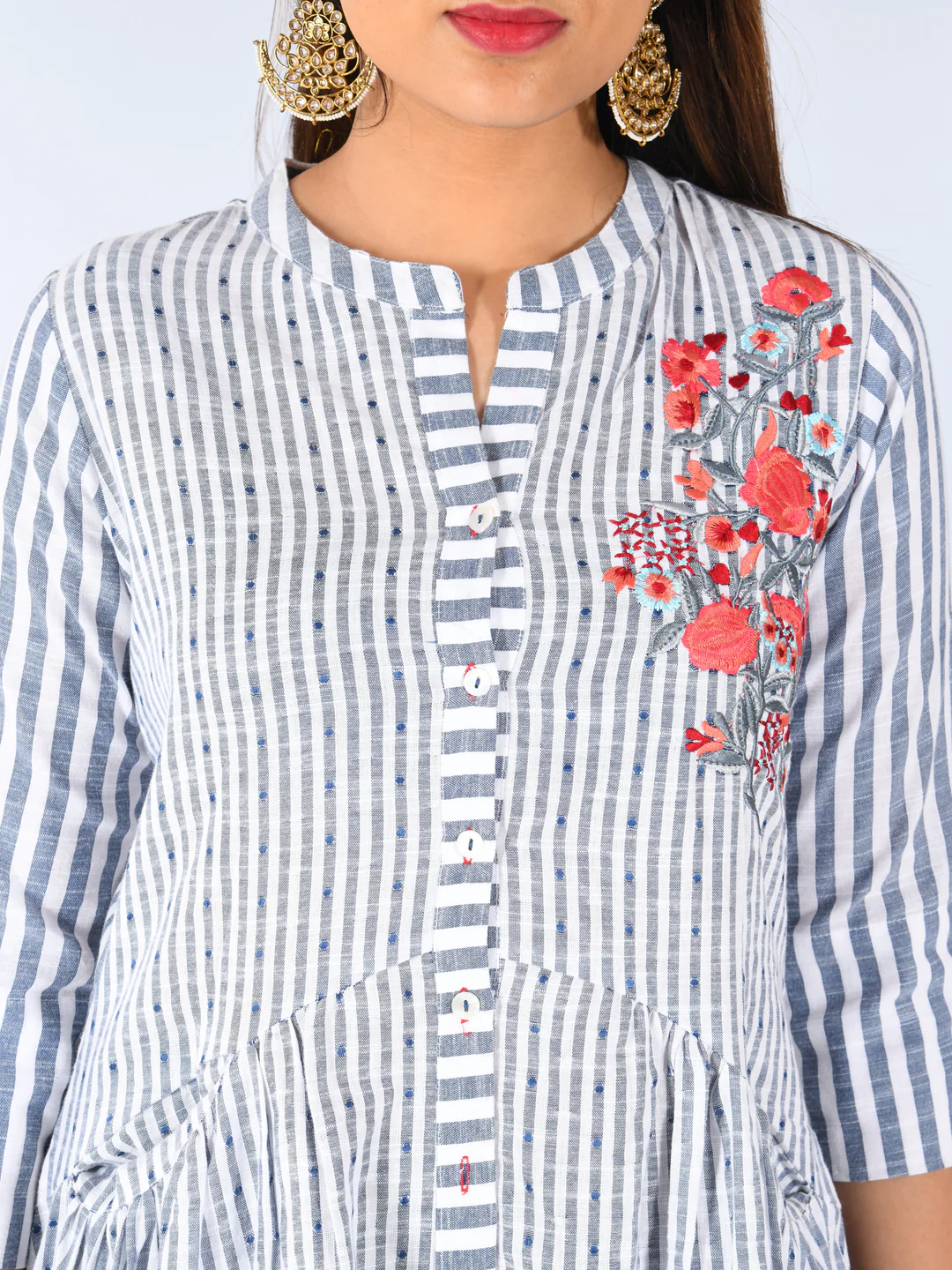 Neerus White Striped Straight Kurti - Image 5