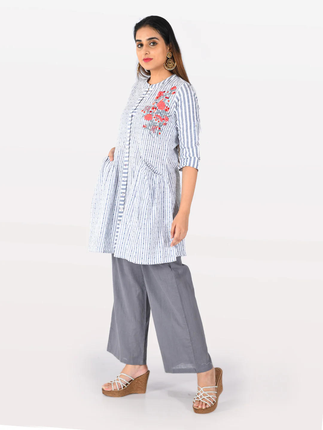 Neerus White Striped Straight Kurti - Image 6