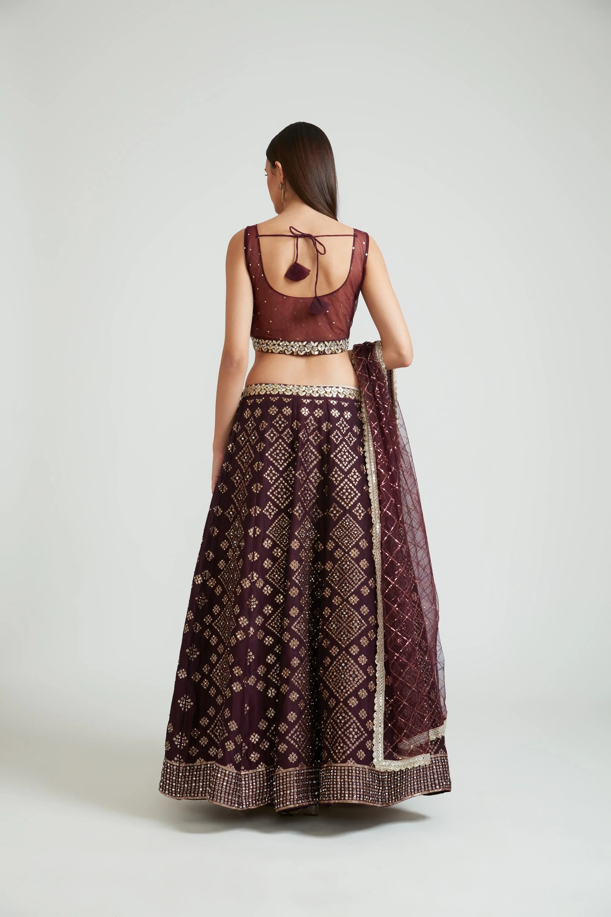 Neerus Wine Color Banaras Fabric Lehenga Choli - Image 3