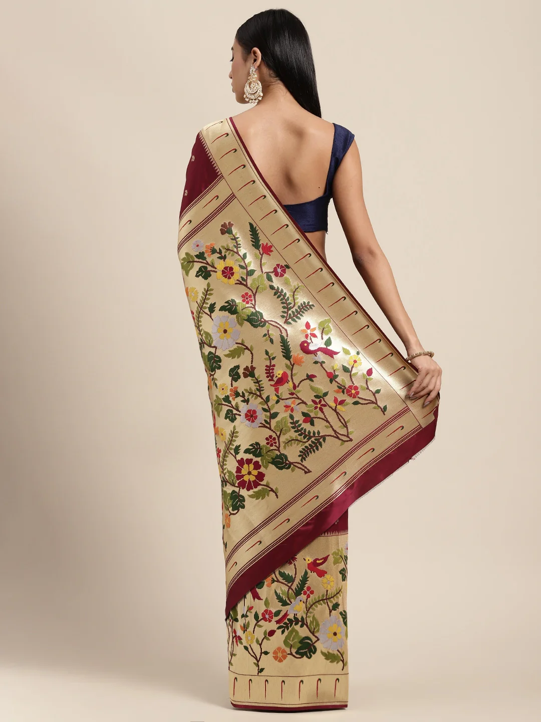 Neerus Wine Color Banaras Fabric Saree - Image 2