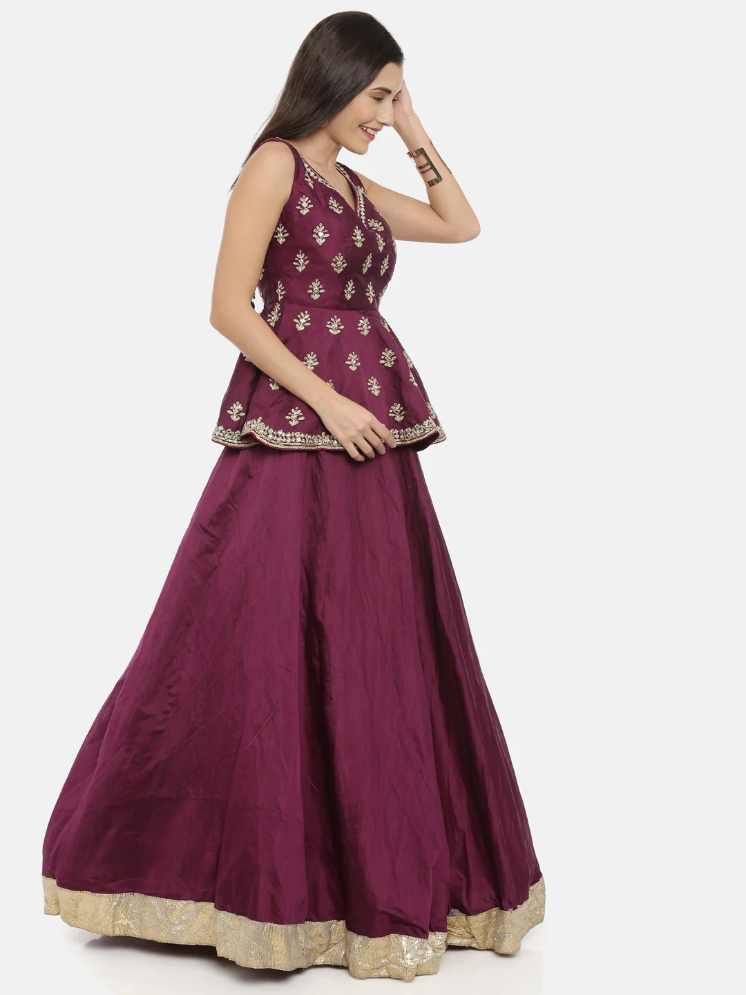 Neerus Wine Color Chanderi Fabric Ghagra Set - Image 4