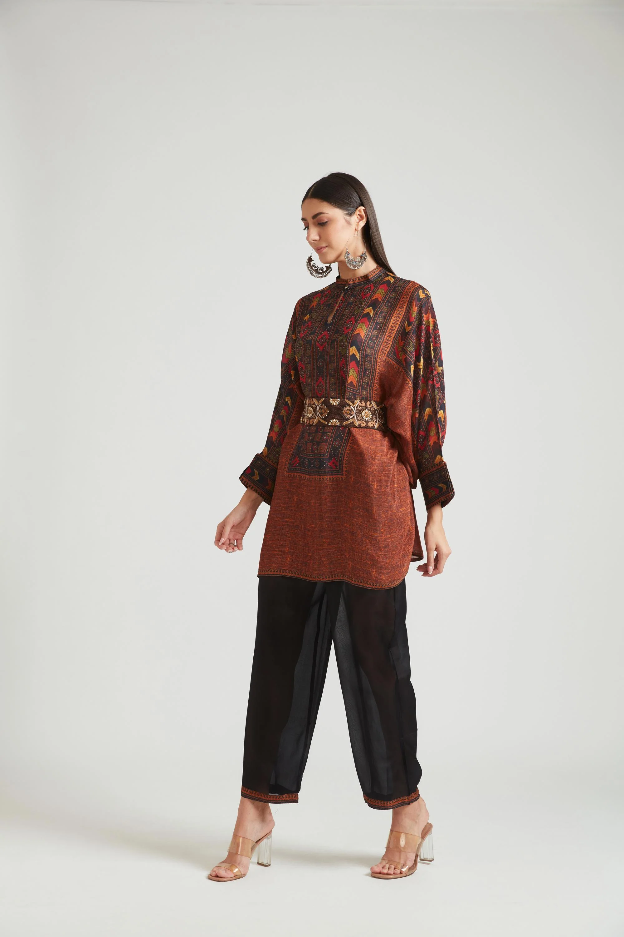 Neerus Wine Color Chanderi Fabric Kurta Set