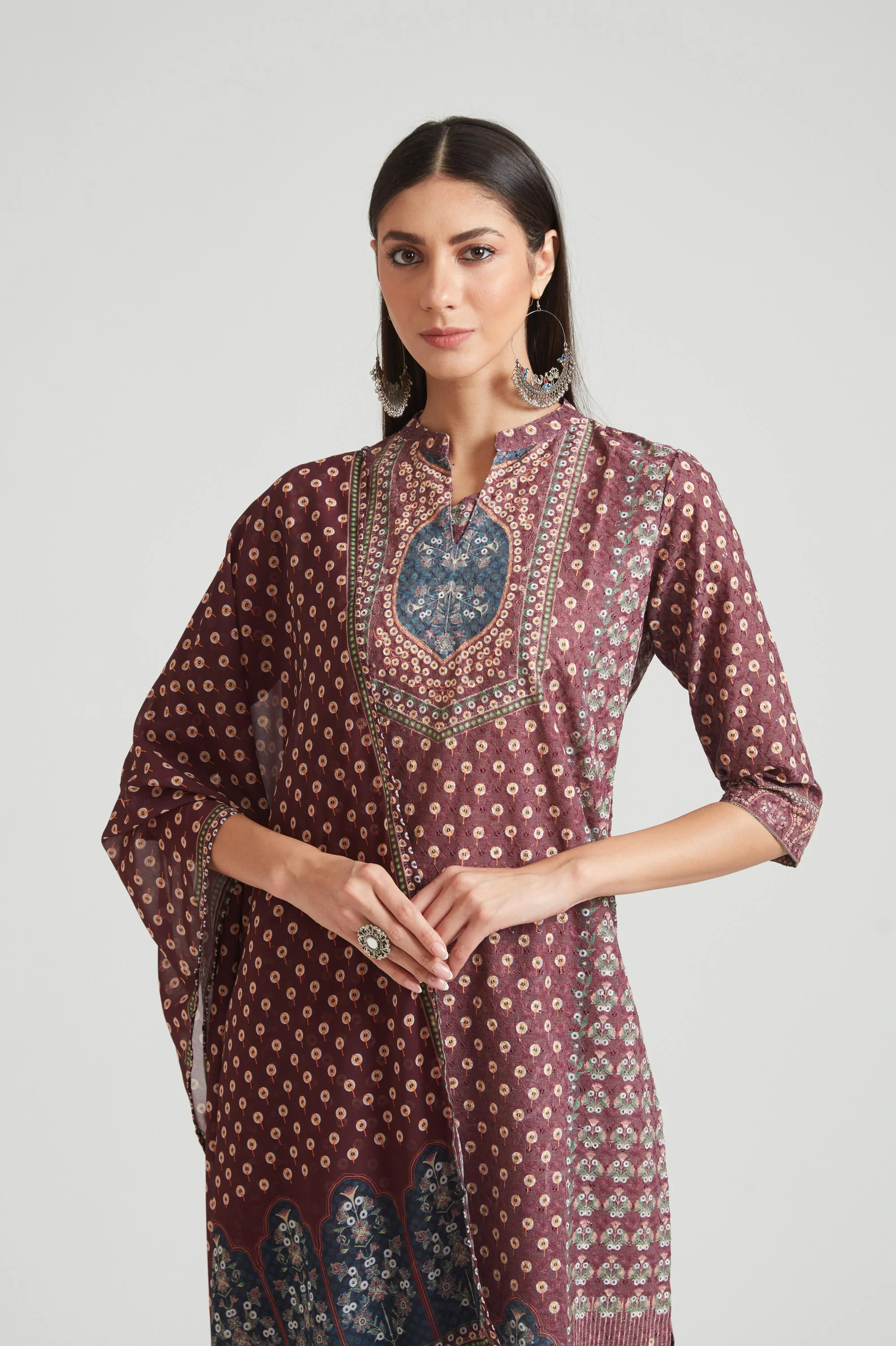 Neerus Wine Color Chiken Fabric Salwar Kameez - Image 2
