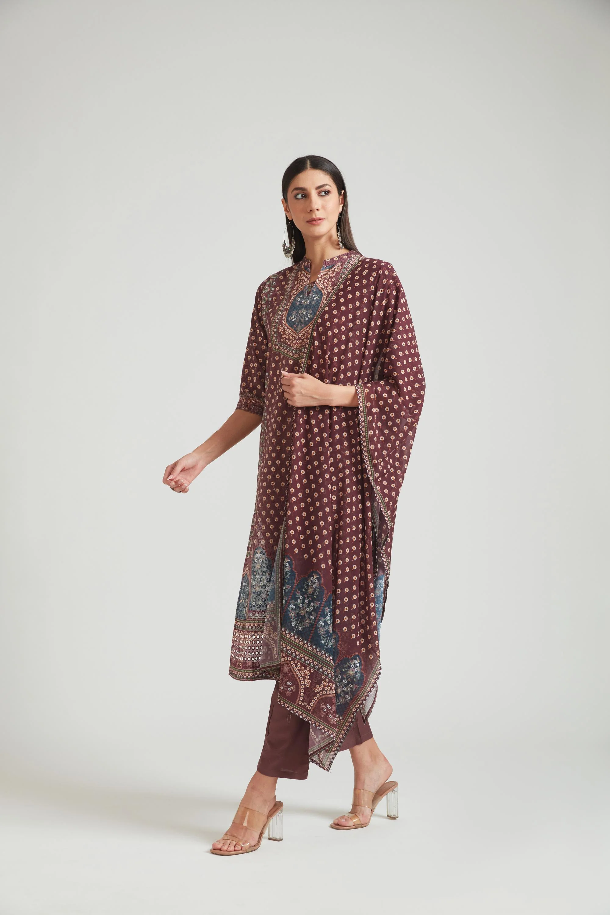 Neerus Wine Color Chiken Fabric Salwar Kameez - Image 3