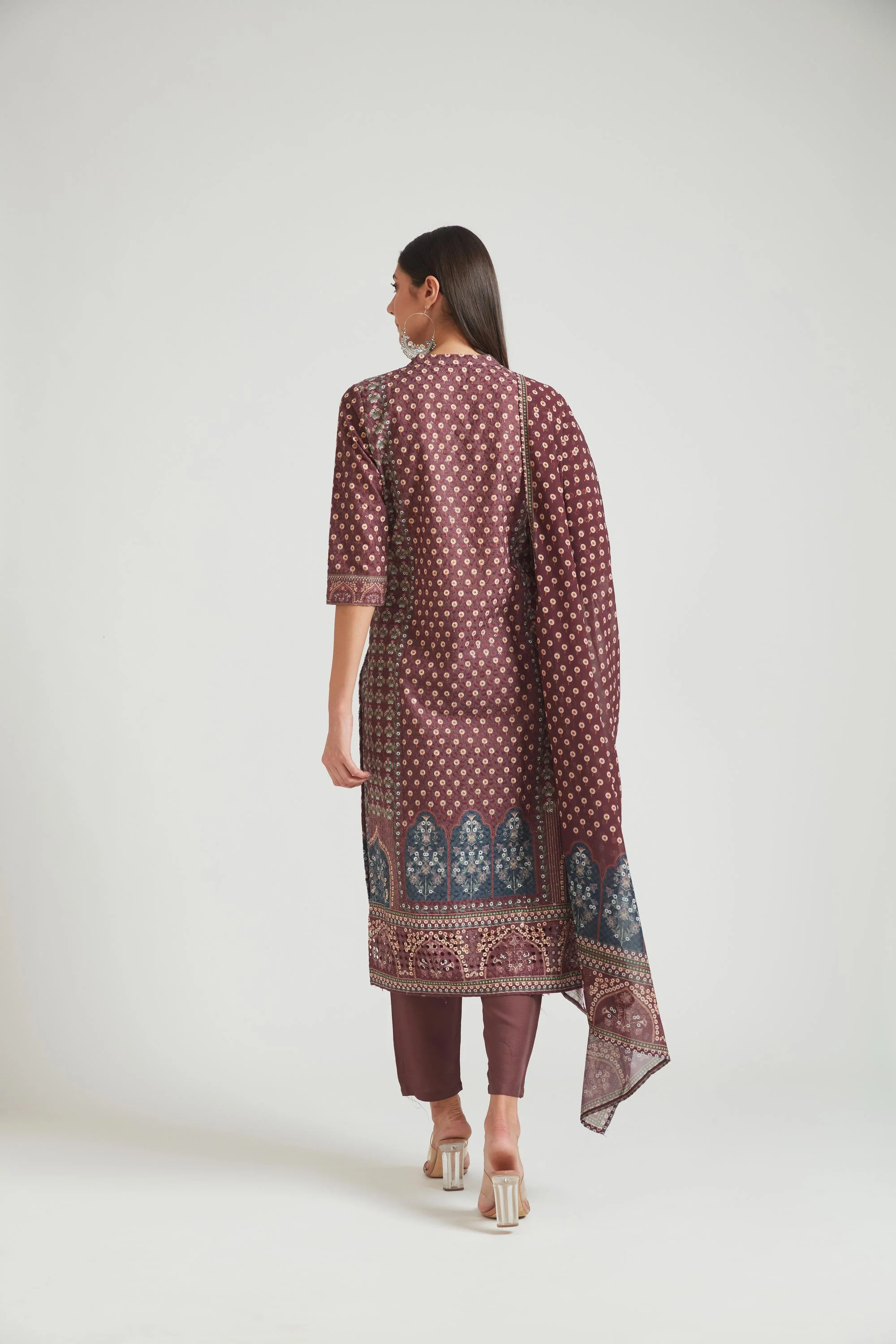 Neerus Wine Color Chiken Fabric Salwar Kameez - Image 4