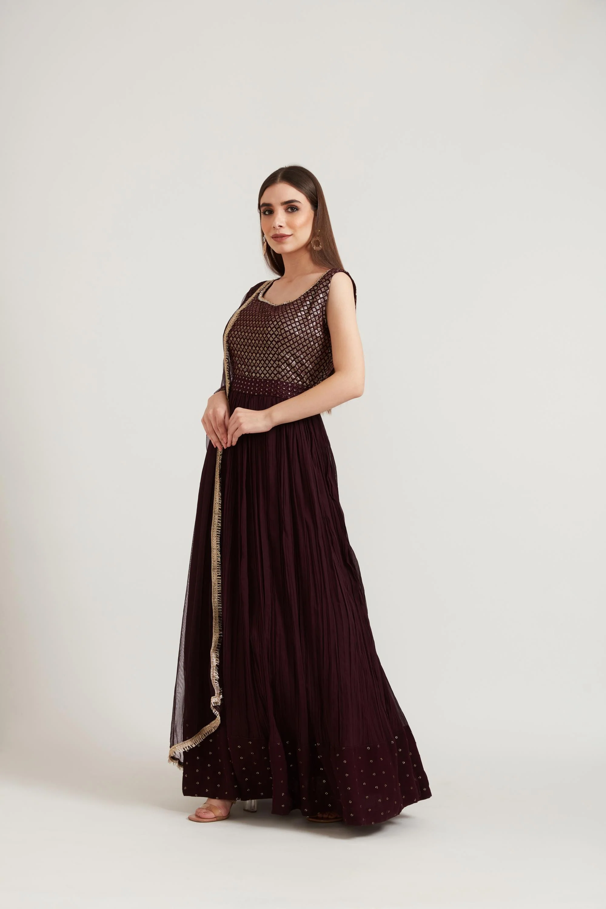 Neerus Wine Color Georgette Fabric Anarkali Suit - Image 5