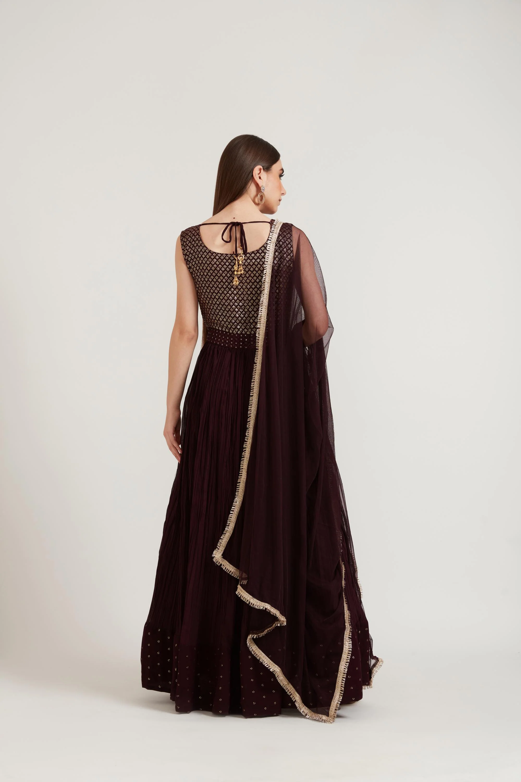 Neerus Wine Color Georgette Fabric Anarkali Suit - Image 6