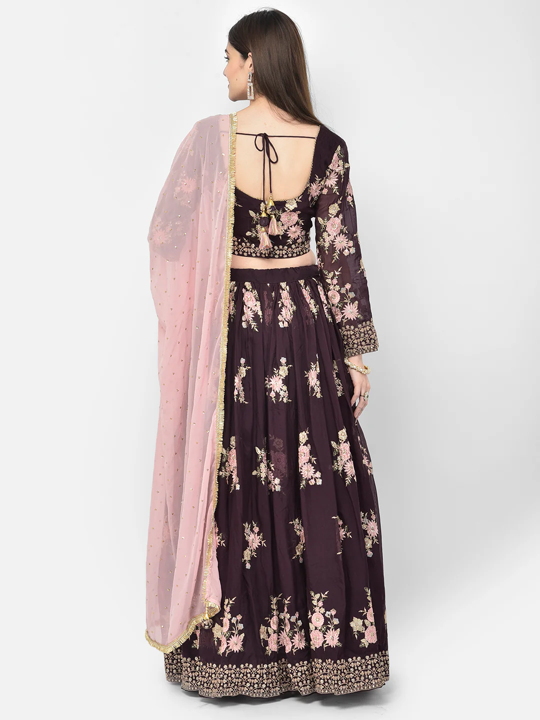 Neerus Wine Color Georgette Fabric Ghagra Set - Image 2