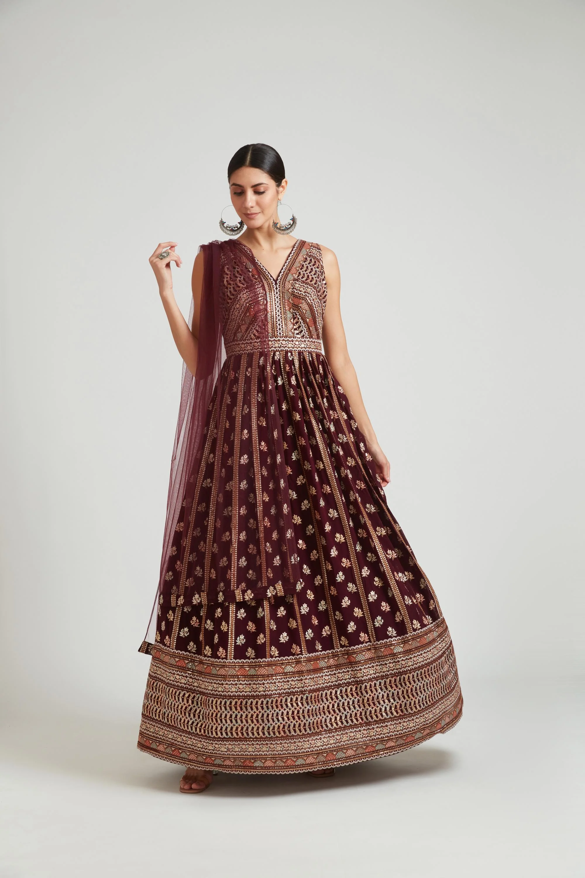 Neerus Wine Color Georgette Fabric Gown - Image 2