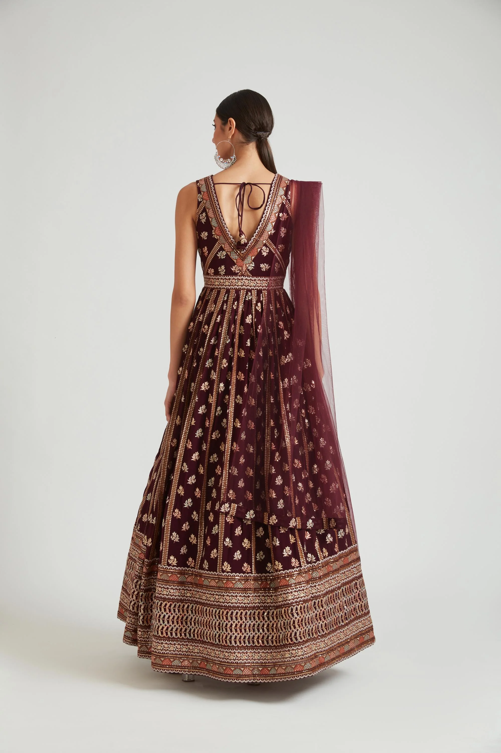 Neerus Wine Color Georgette Fabric Gown - Image 6
