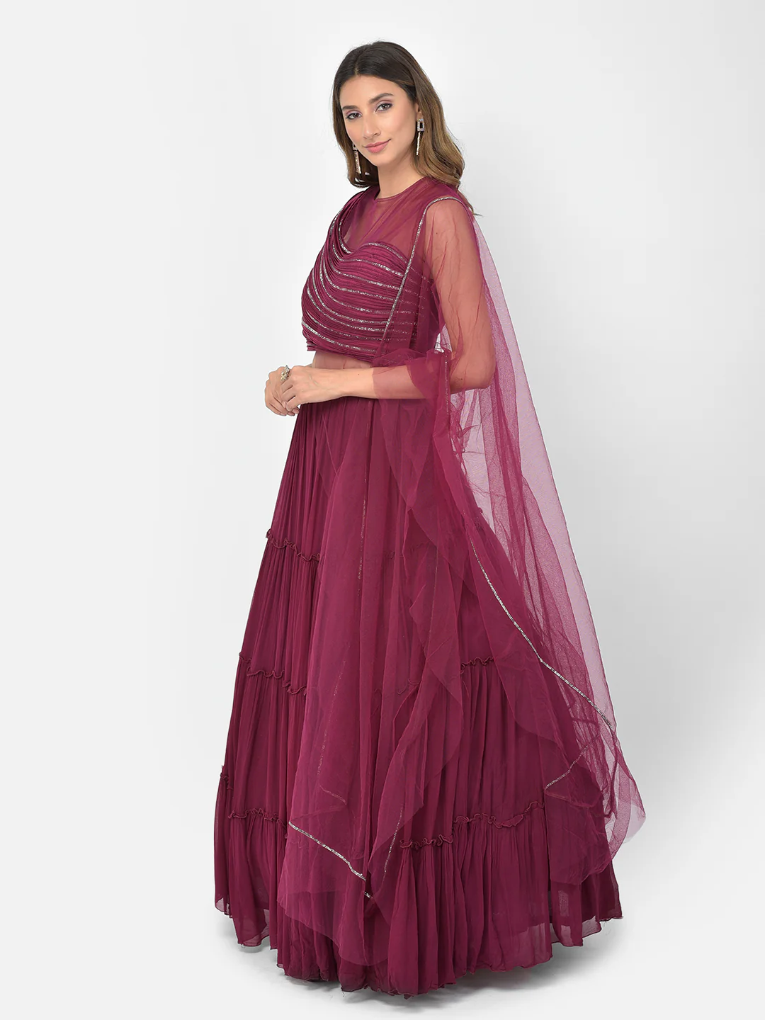 Neerus Wine Color Georgette Fabric Lehenga Choli - Image 2