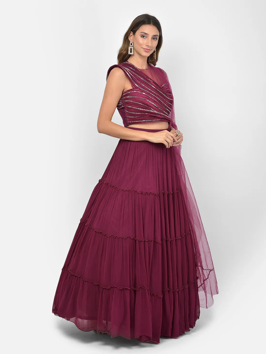 Neerus Wine Color Georgette Fabric Lehenga Choli - Image 3
