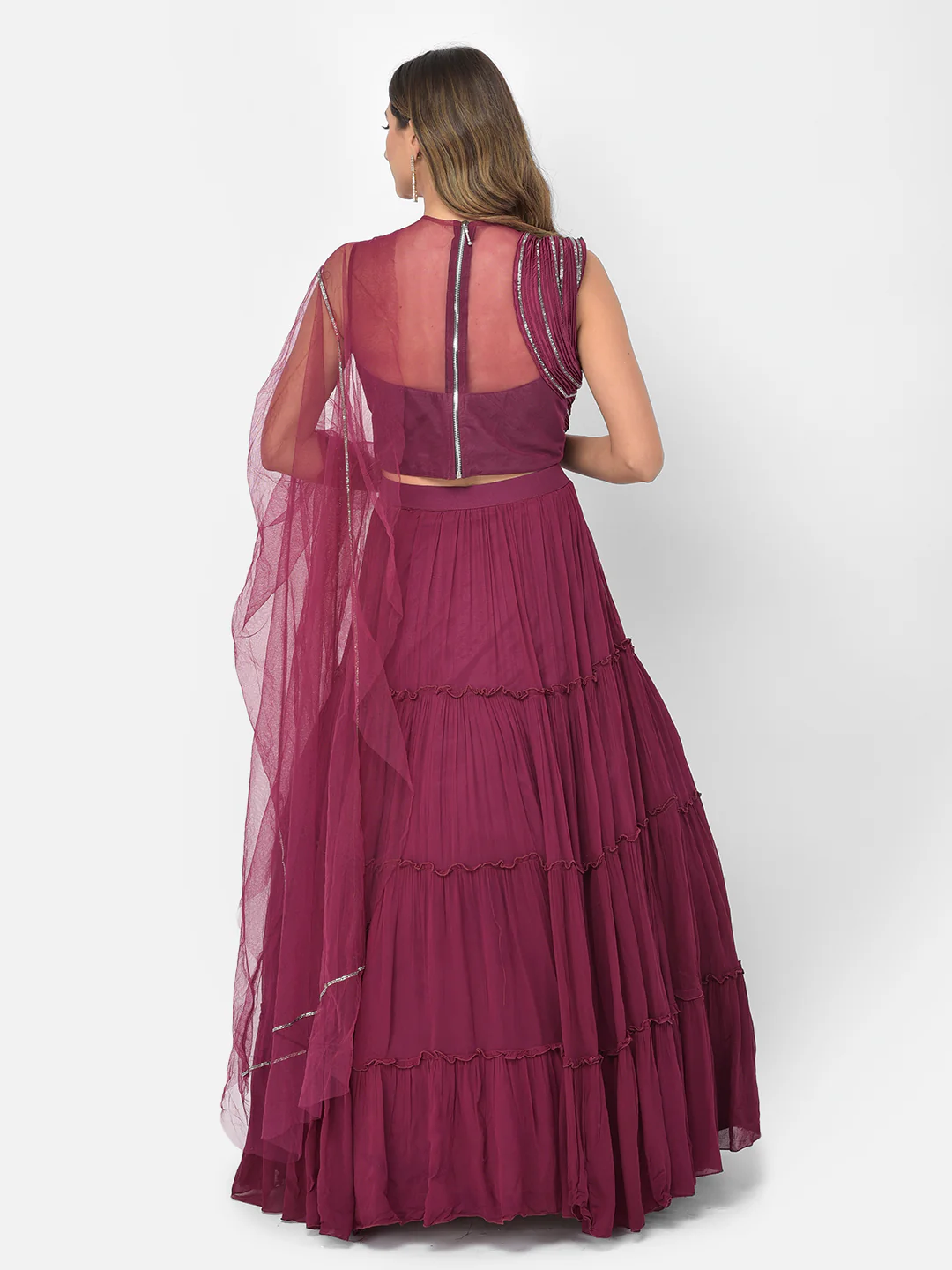 Neerus Wine Color Georgette Fabric Lehenga Choli - Image 4