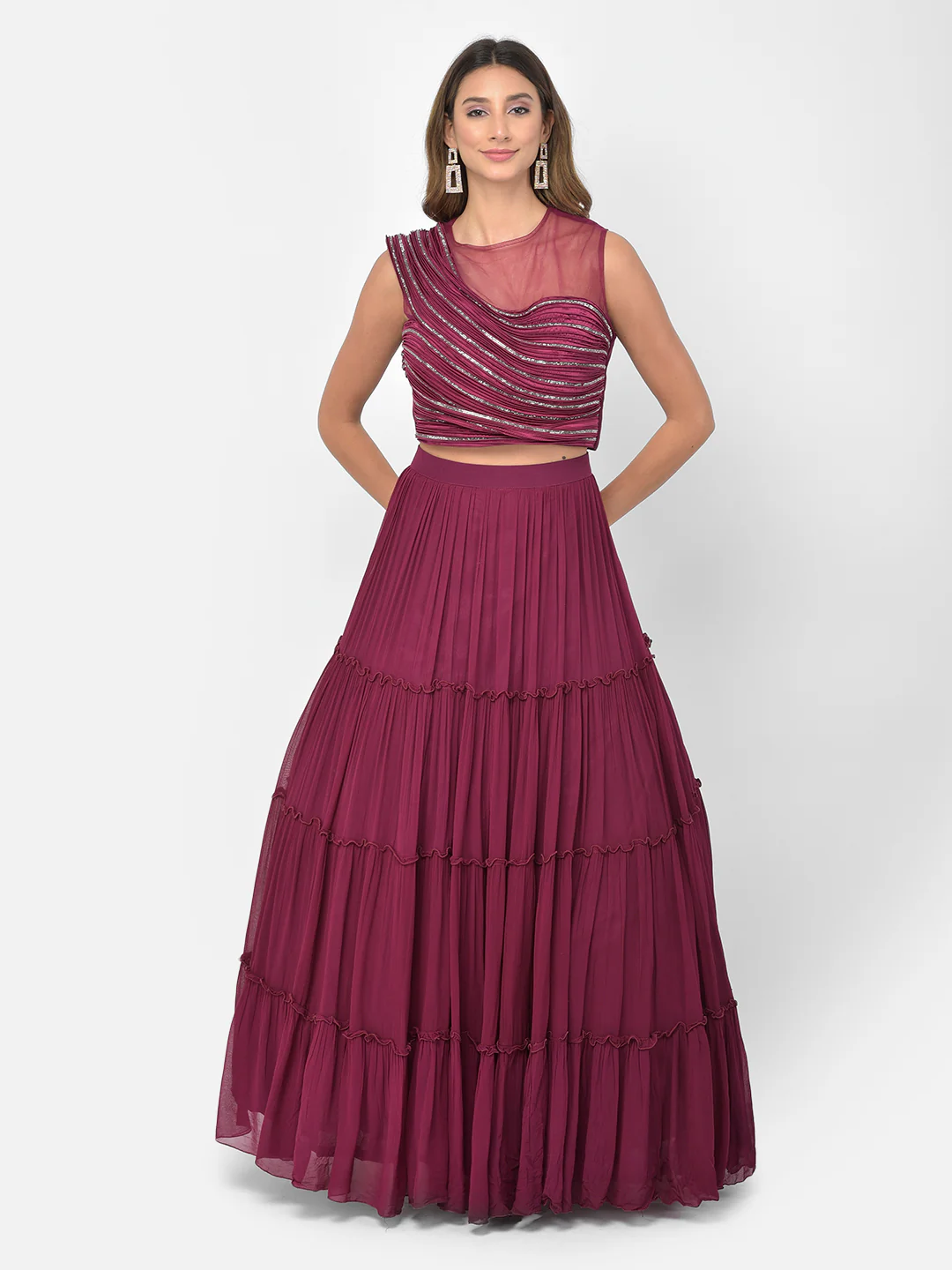 Neerus Wine Color Georgette Fabric Lehenga Choli - Image 8