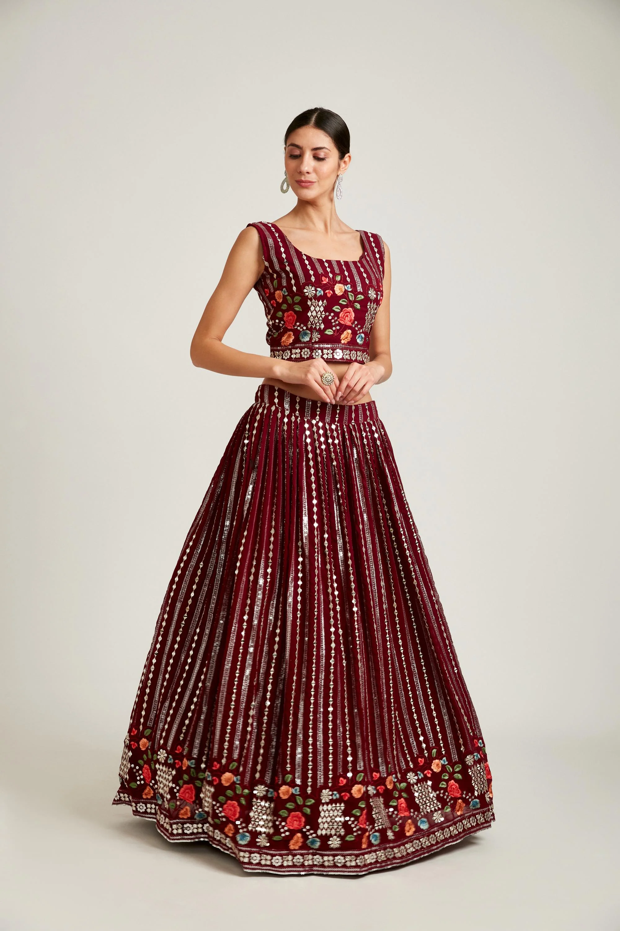 Neerus Wine Color Georgette Fabric Lehenga Choli