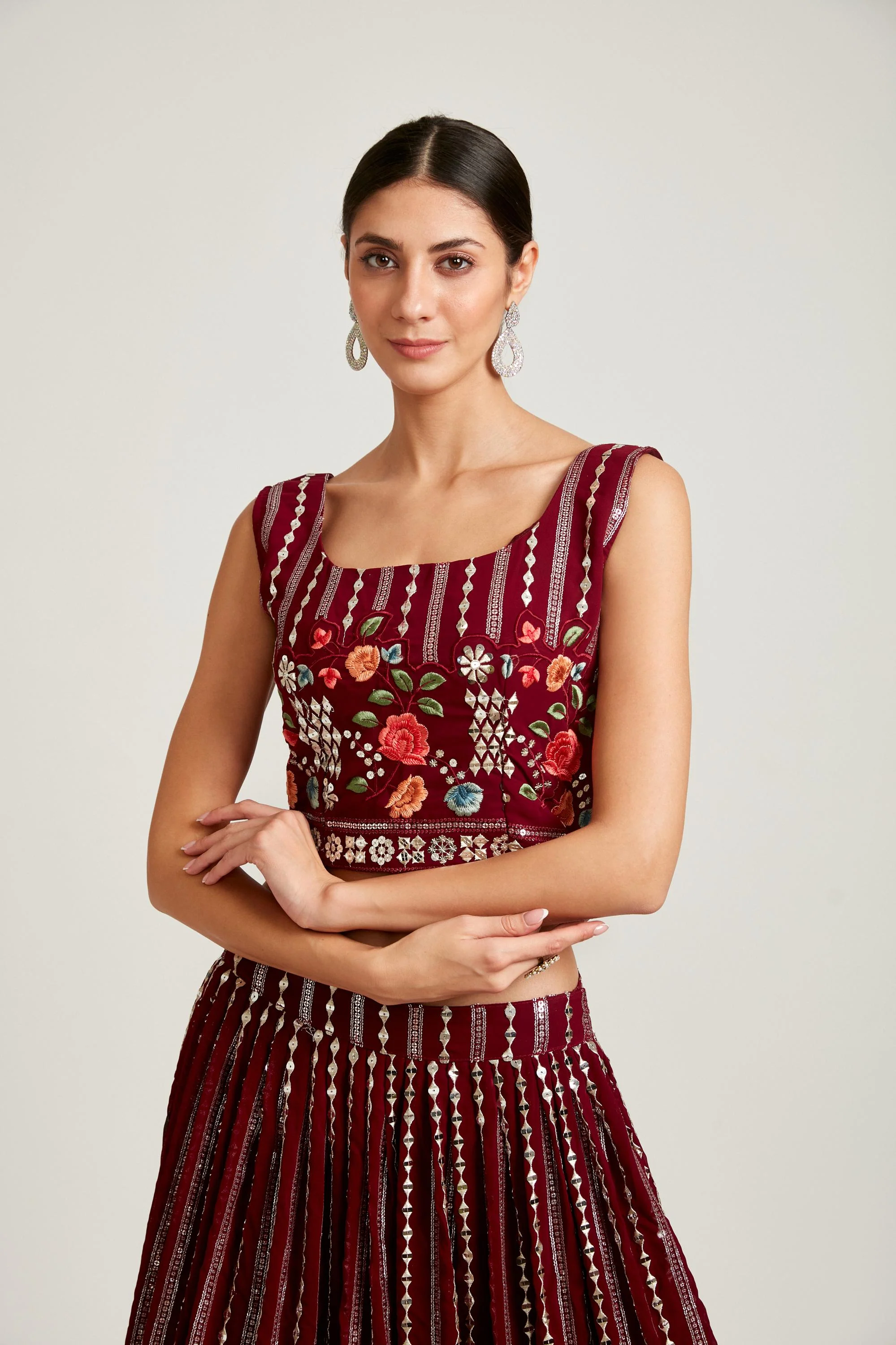 Neerus Wine Color Georgette Fabric Lehenga Choli - Image 2
