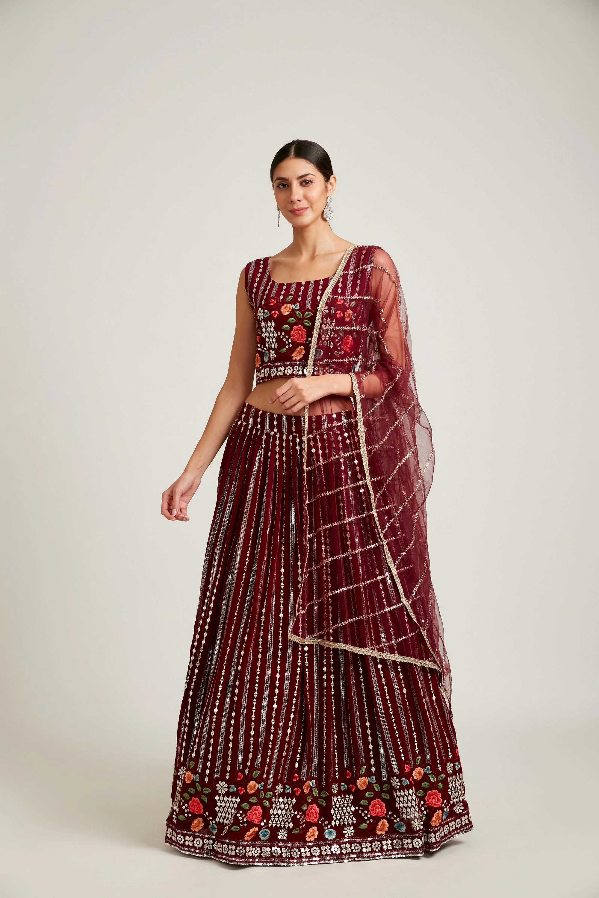 Neerus Wine Color Georgette Fabric Lehenga Choli - Image 5