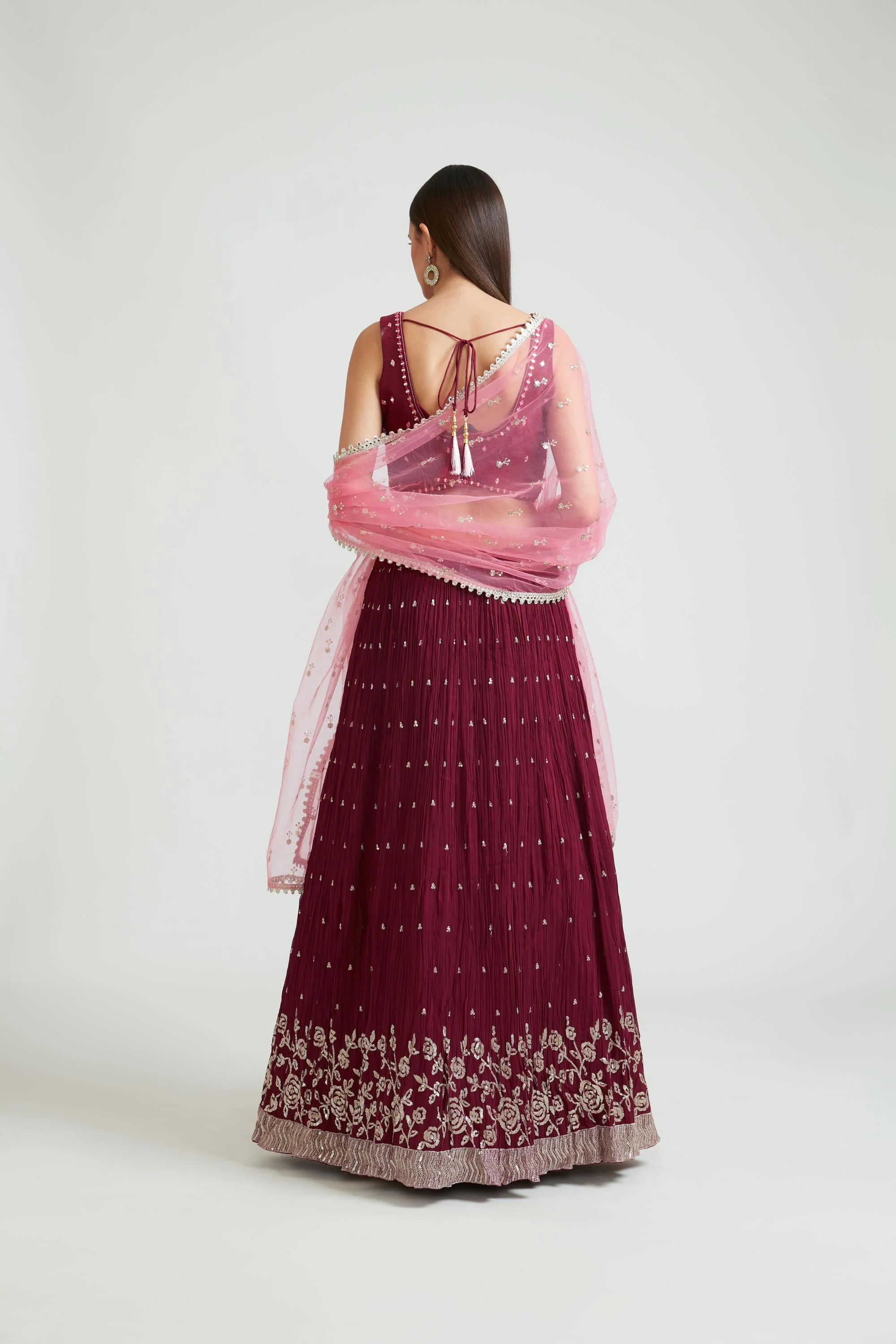 Neerus Wine Color Georgette Fabric Lehenga Choli Set - Image 3