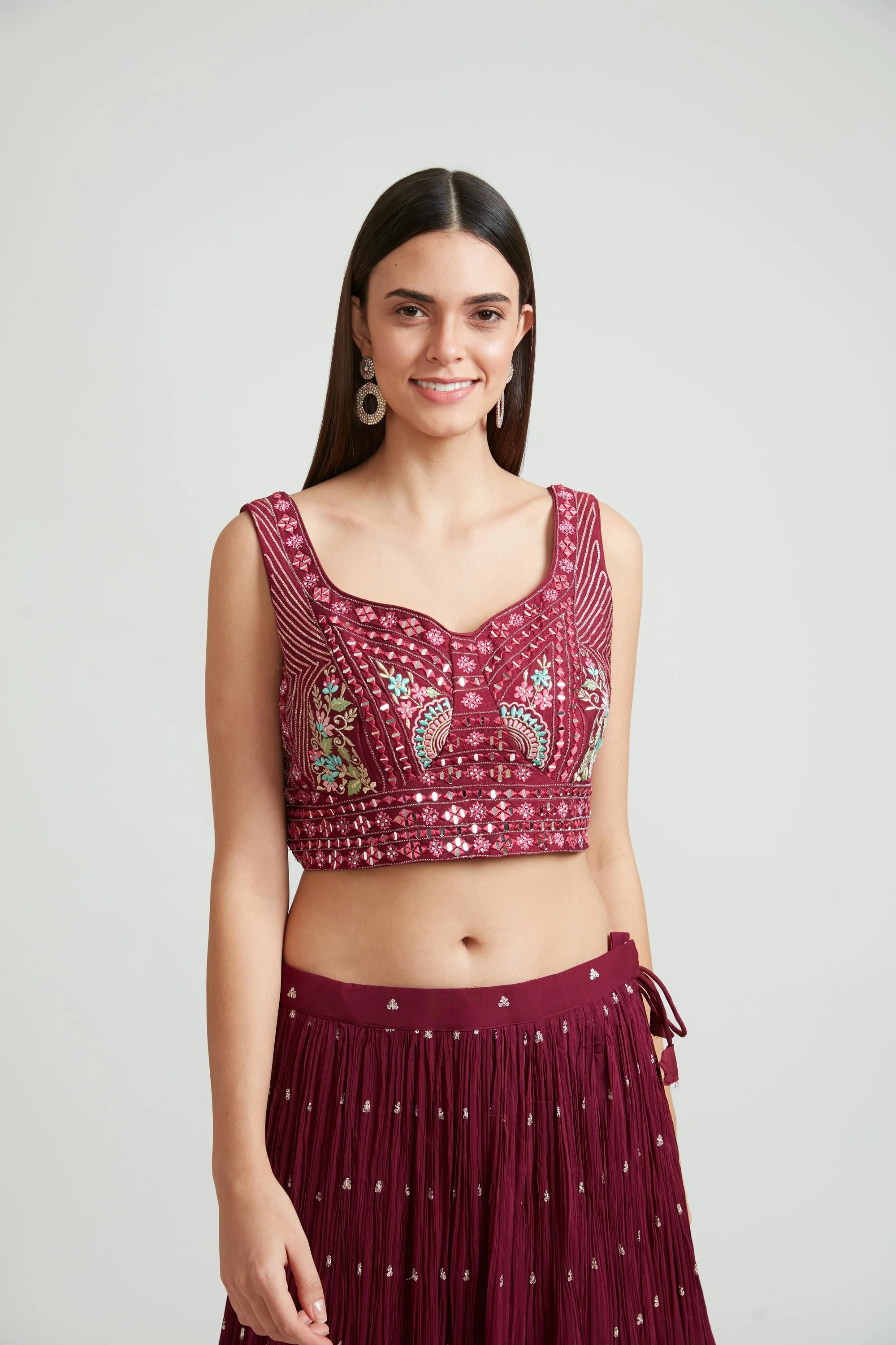 Neerus Wine Color Georgette Fabric Lehenga Choli Set - Image 7