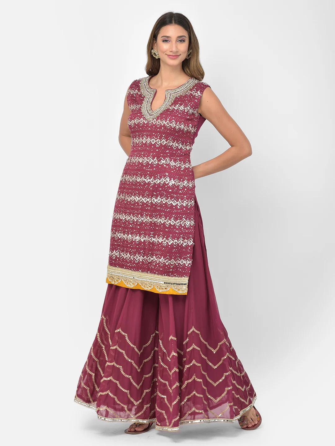 Neerus Wine Color Georgette Fabric Salwar Kameez - Image 10