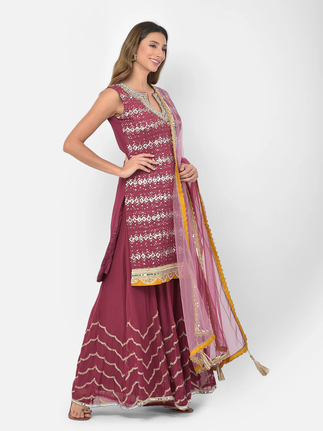 Neerus Wine Color Georgette Fabric Salwar Kameez - Image 12
