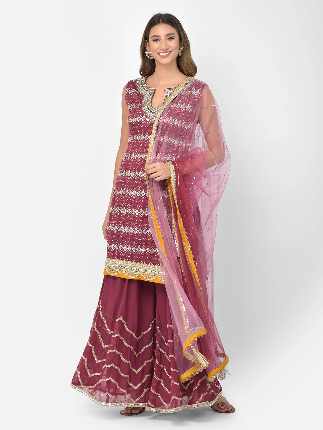 Neerus Wine Color Georgette Fabric Salwar Kameez - Image 18