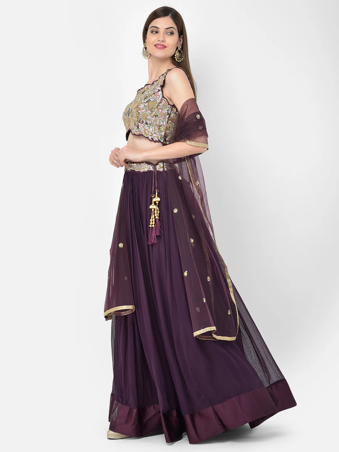 Neerus Wine Color Georgette Fabric Salwar Kameez