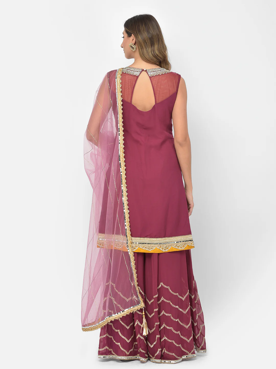 Neerus Wine Color Georgette Fabric Salwar Kameez - Image 5
