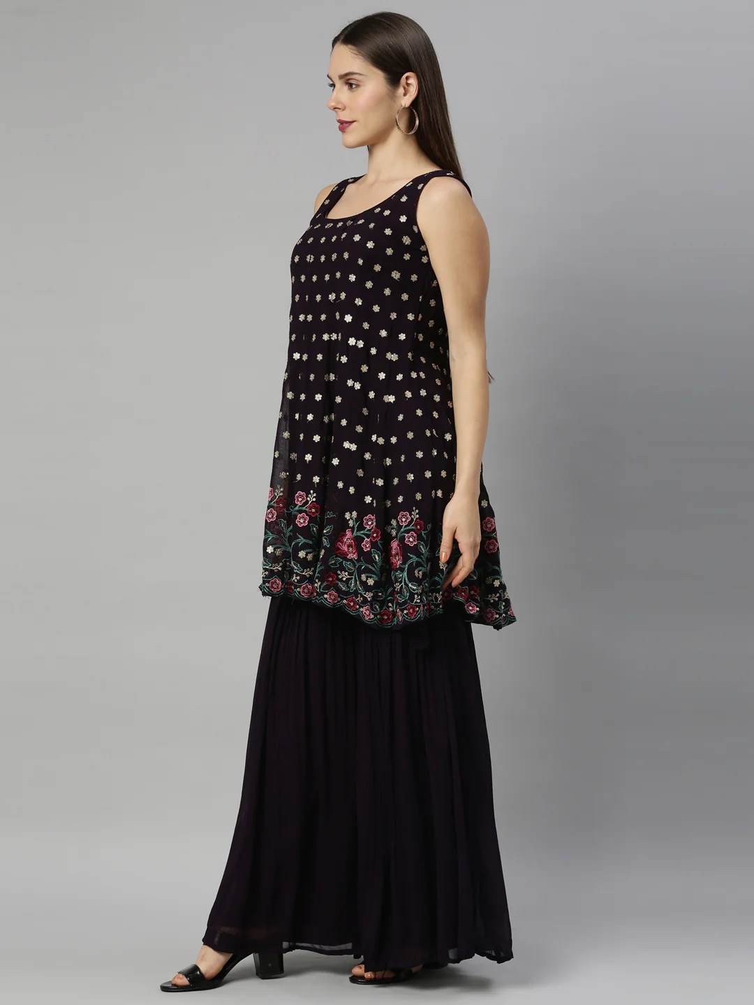 Neerus Wine Color Georgette Fabric Suit-Short Anarkali - Image 3