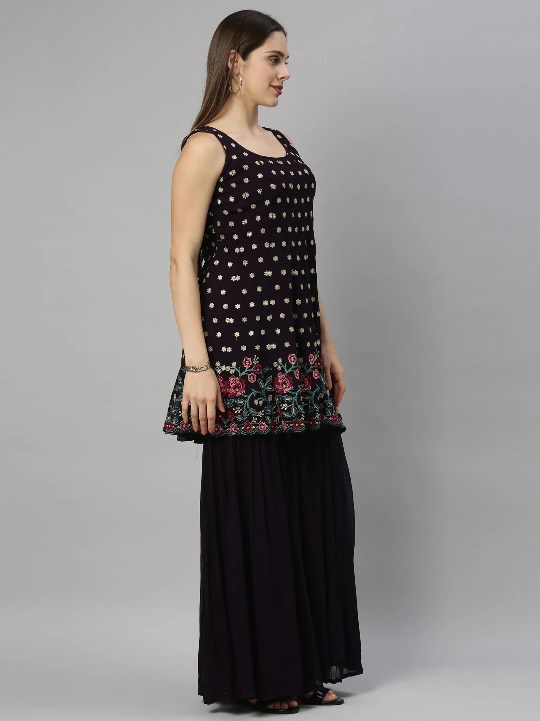 Neerus Wine Color Georgette Fabric Suit-Short Anarkali - Image 4