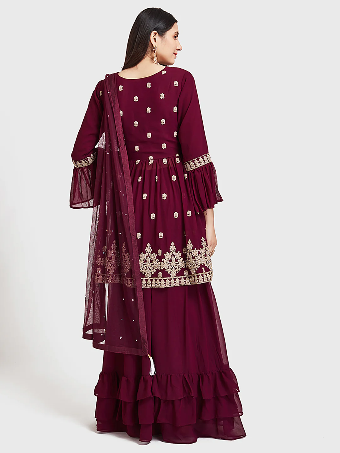 Neerus Wine Color Georgette Fabric Suit-Short Anarkali - Image 2