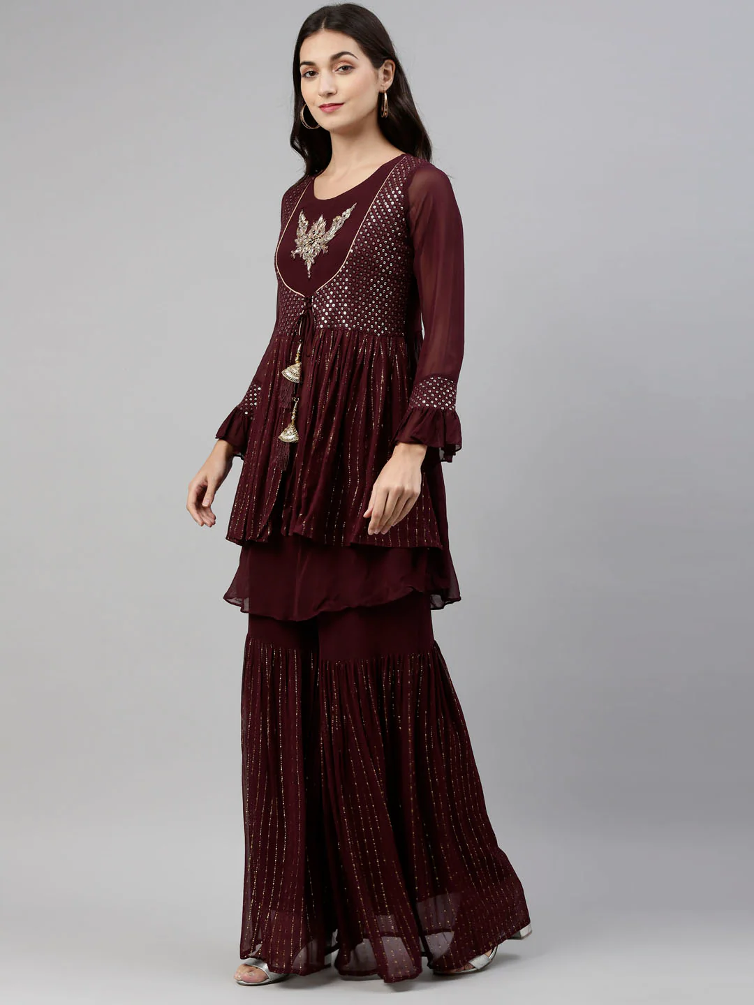 Neerus Wine Color Georgette Fabric Suit-Short Anarkali - Image 2