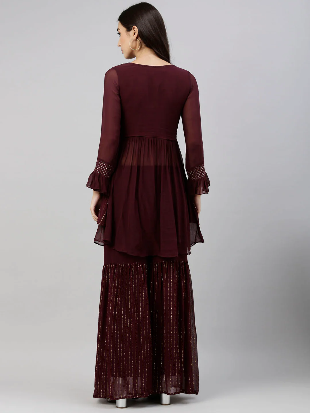 Neerus Wine Color Georgette Fabric Suit-Short Anarkali - Image 4